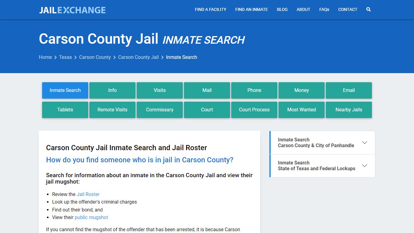 Inmate Search: Roster & Mugshots - Carson County Jail, TX - Jail Exchange